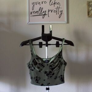 Floral Corset-Style Crop Top | Green | Size Small